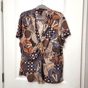 3 /$25 Multicolor Patterned Short Sleeve Blouse Size 2X